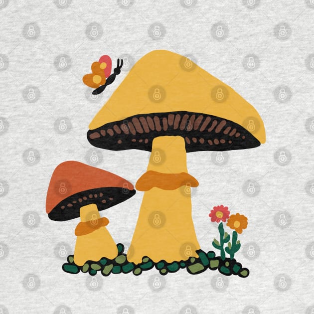 Retro Mushroom with Butterfly by Kelliboo